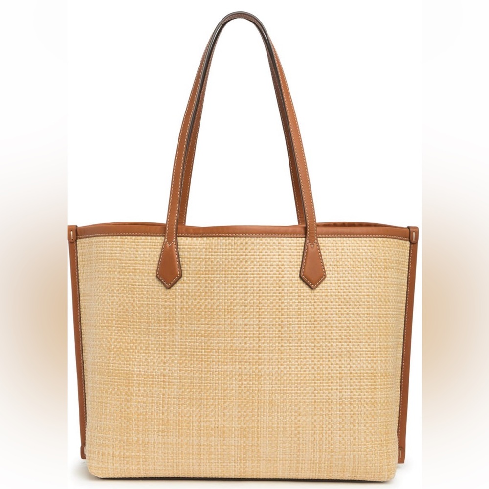 Tory Burch Perry Floral Embroidered Straw Tote Bag - Picture 9 of 11